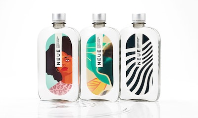 Label artwork for NEUE Water is an intrinsic part of the premium experience, as it features different artist-designed collections that change with each fashion season.